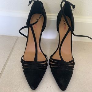 Black T-Strap suede pumps
